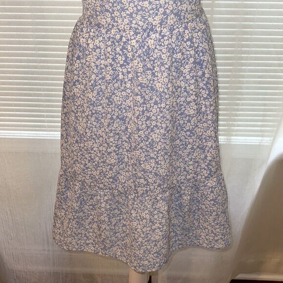 monteau S Blue White Gold Ditsy Floral Flutter Short Sleeve Tiered Midi Dress - Picture 5 of 12